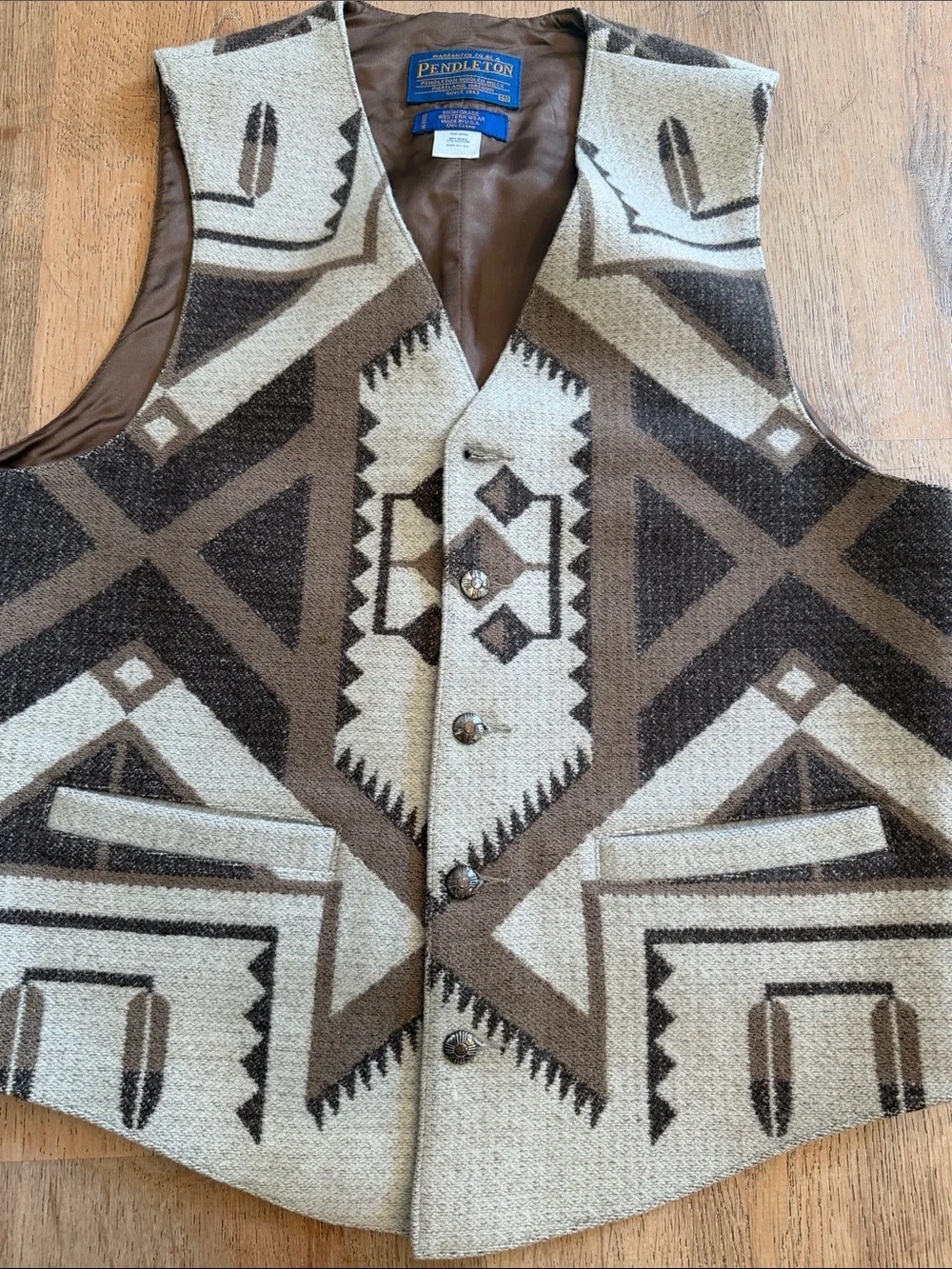 Pendleton Brown & Cream Geometric Wool Vest